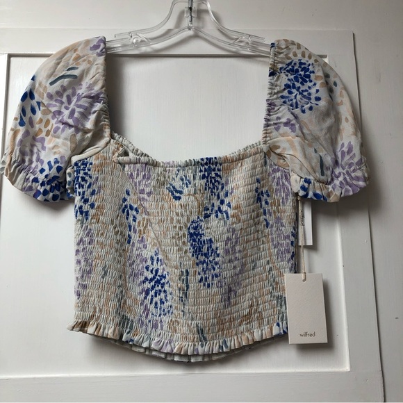NWT Aritzia Wilfred smocked floral crop top pastel colors M - Picture 6 of 8